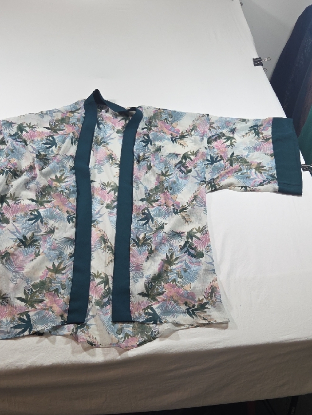 Xhilaration Teal Floral Tunic Top Kimono Swim Cover Up Long Sleeve XL/XXL - Picture 10 of 11
